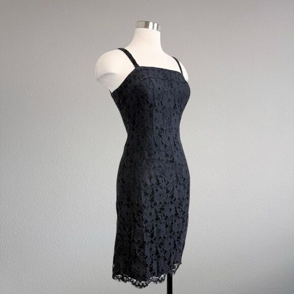 Vintage Dresses & Skirts - Vintage Lace Black Mini Dress Bodycon 90s Extra Small XS Red Fringe
